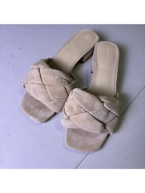 J Mclaughlin Tan Suede Sandal Hanna Heel Slip On Resort Vacation Summer Size 8.5